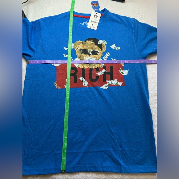 “Rich” Money Teddy Bear Tee Men’s Sz L Blue Graphic T-Shirt ONE BRAND MSRP $26 - Picture 6 of 7